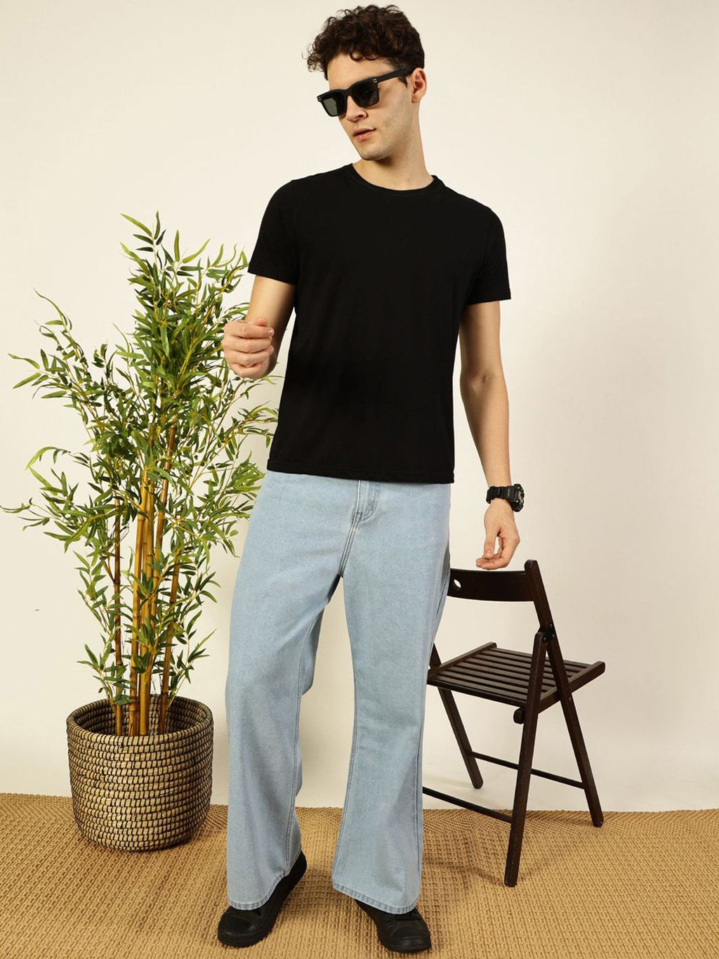 Blue Classic Bootcut Fit Clean Look Non Stretchable Jeans For Men