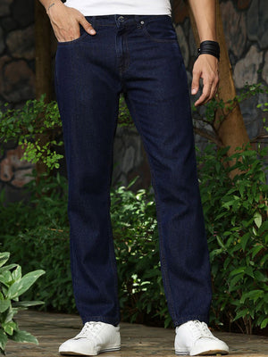 Dark Indigo Smart Relaxed Fit Mid-Rise Clean Look Non Stretchable Jeans For Men