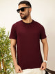Burgundy Regular Fit Short Sleeves Anti Odour Solid Round Neck Knitted T-Shirt For Men