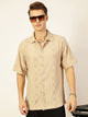 Beige Premium Short Sleeves Spread Collar Oversized Textured Casual Shirt For Men