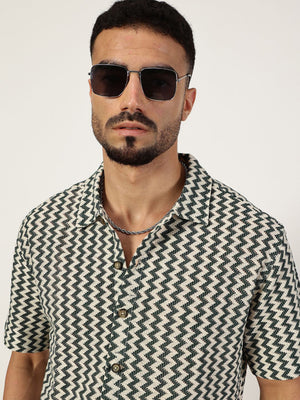 Dark Green Premium Slim Fit Vertical Striped Cotton Casual Shirt For Men