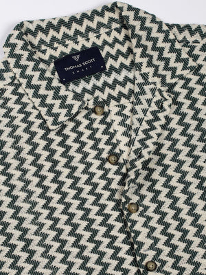 Dark Green Premium Slim Fit Vertical Striped Cotton Casual Shirt For Men