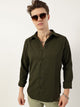 Green Premium Slim Fit Long Sleeves Spread Collar Textured Solid Casual Shirt For Men