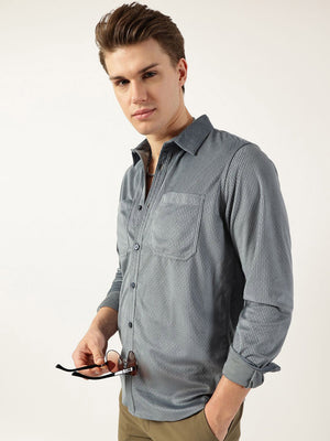 Grey Classic Slim Fit Textured Solid Casual Shirt For Men