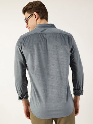 Grey Classic Slim Fit Textured Solid Casual Shirt For Men