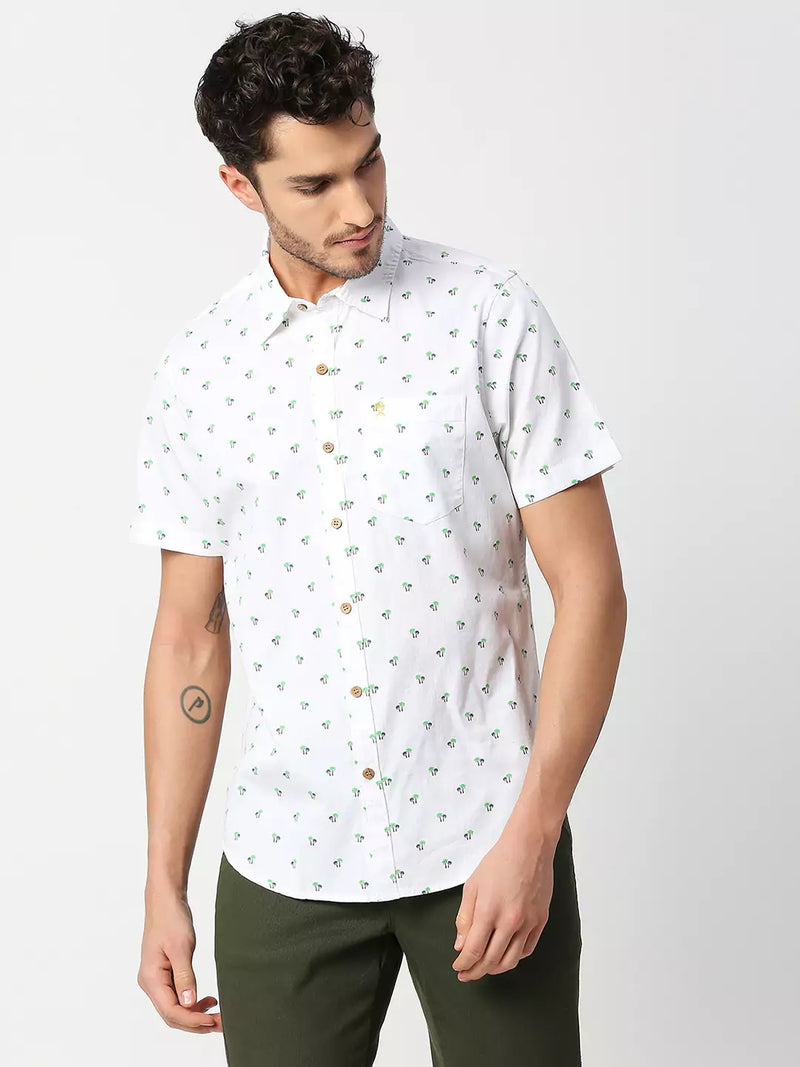 Thomas Scott Men White Slim Fit Printed Pure Cotton Casual Shirt
