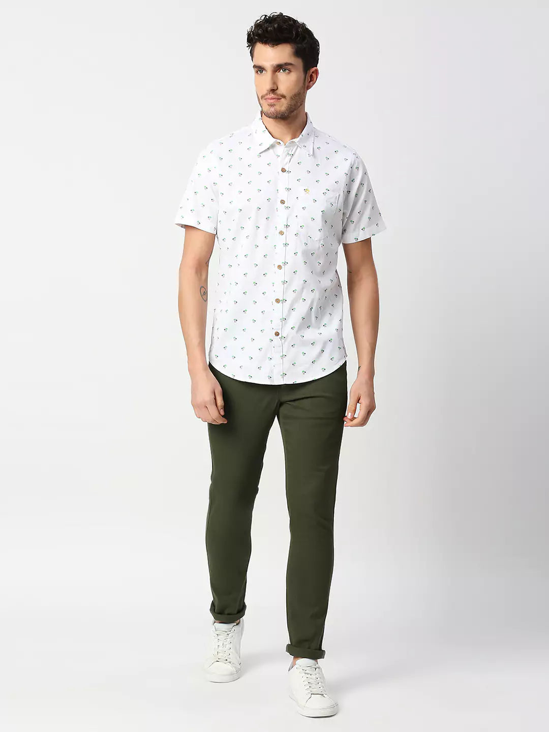 Thomas Scott Men White Slim Fit Printed Pure Cotton Casual Shirt