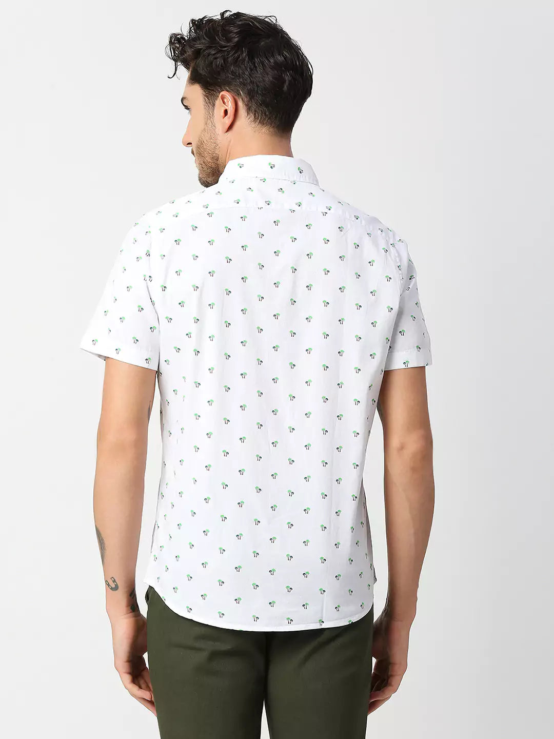 Thomas Scott Men White Slim Fit Printed Pure Cotton Casual Shirt