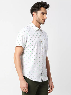 Thomas Scott Men White Slim Fit Printed Pure Cotton Casual Shirt