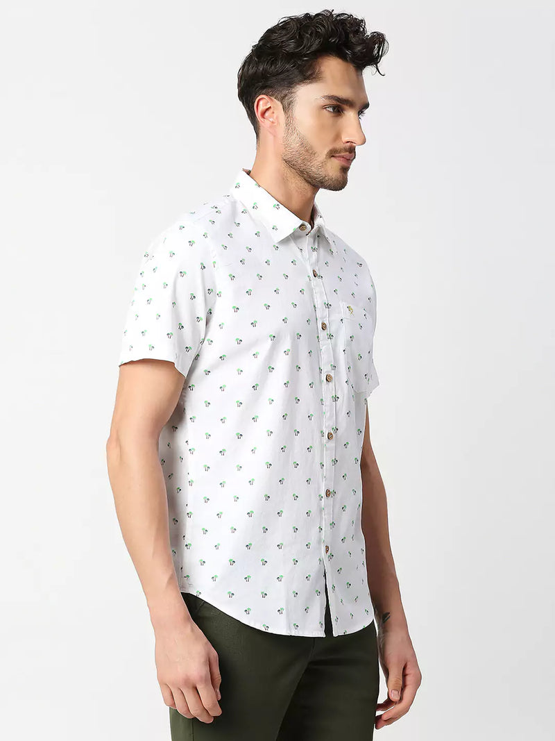 Thomas Scott Men White Slim Fit Printed Pure Cotton Casual Shirt
